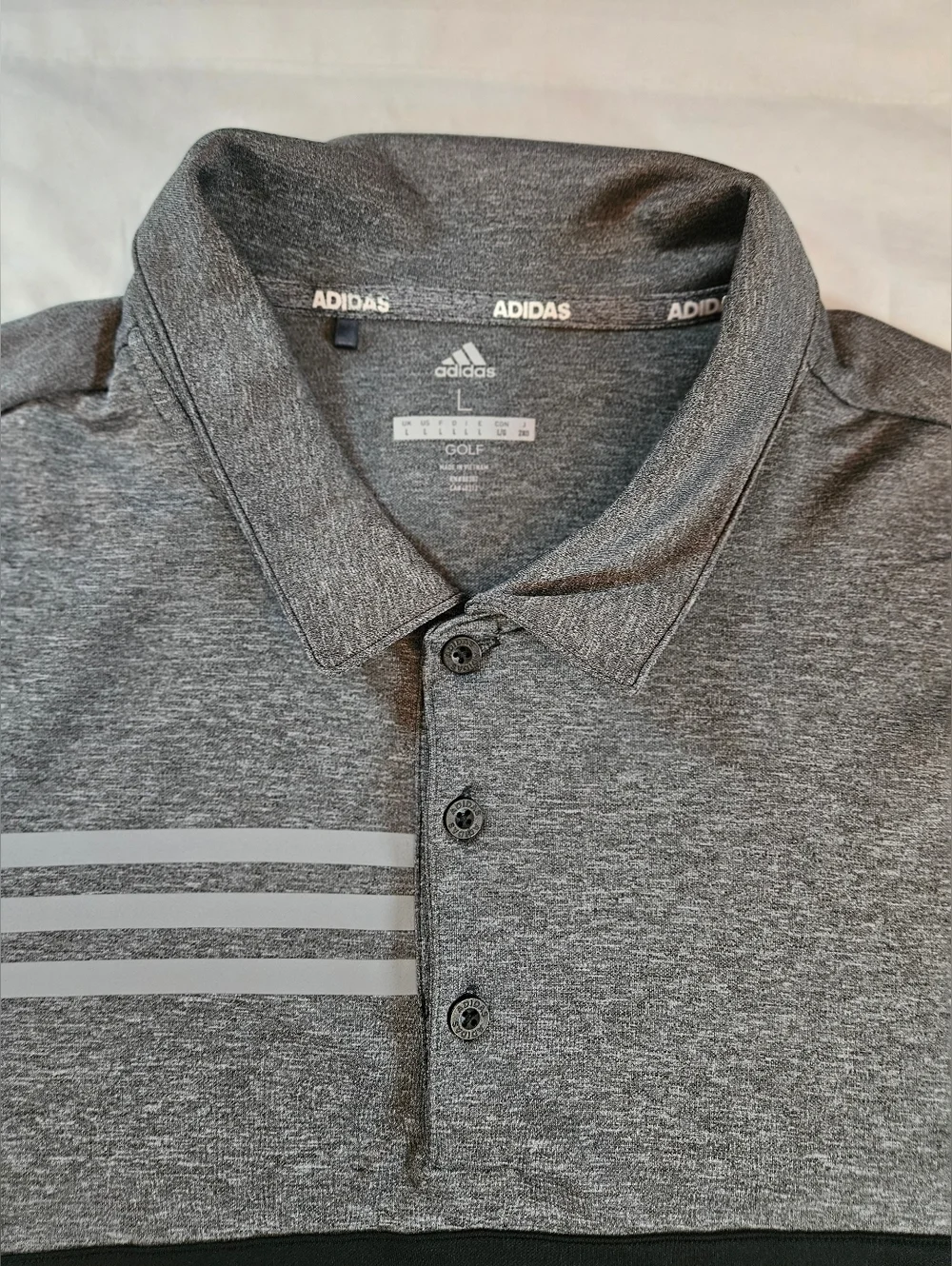 Adidas Golf Mens Gray And Black Short Sleeve Buttoned Polo Shirt Sìze Large